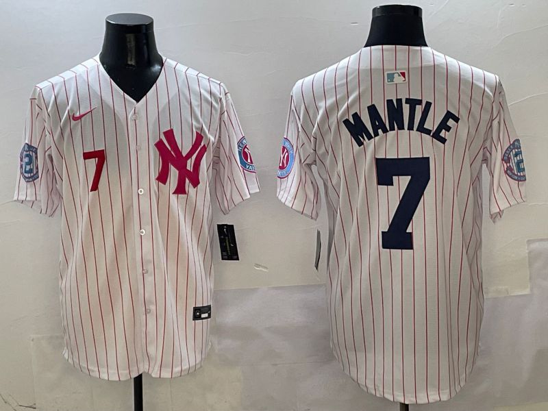 Men New York Yankees #7 Mantle White Stripe Jointly Name Nike 2025 MLB Jersey style 2->new york yankees->MLB Jersey